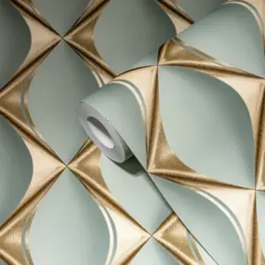 Livingwalls Vinyltapete - 386913 - Grün Gold 3D Tapete