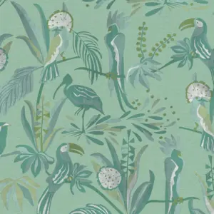 Livingwalls Vinyltapete - 388982 - Grün Weiß Vogeltapete