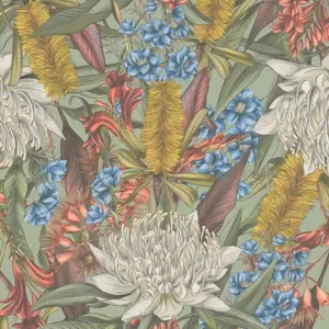 Livingwalls Vinyltapete - 394281 - Bunt Grün Blumentapete