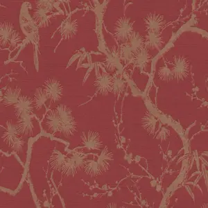 Livingwalls Vliestapete - 378671 - Rot Gold Florale Tapete