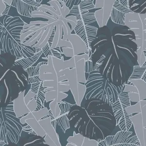 Livingwalls Vliestapete - 389052 - Grau Anthrazit Palmentapete