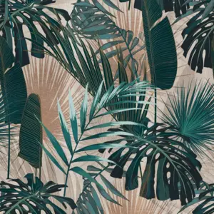 Livingwalls Vinyltapete - 391801 - Grün Beige Dschungel