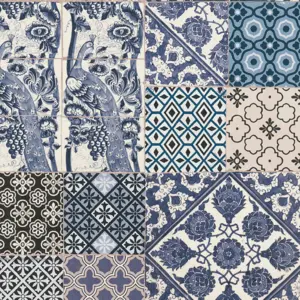 Livingwalls Vinyltapete - 369232 - Blau Creme Fliesentapete