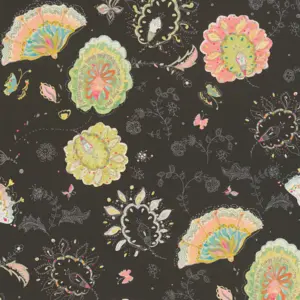 Livingwalls Vinyltapete - 388992 - Schwarz Bunt Florale Tapete