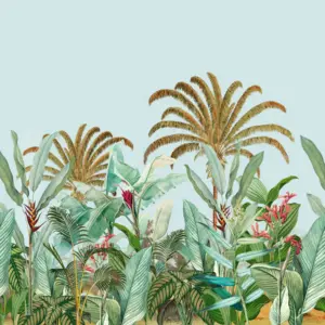 Livingwalls Vinyltapete - 392311 - Blau Grün Dschungeltapete