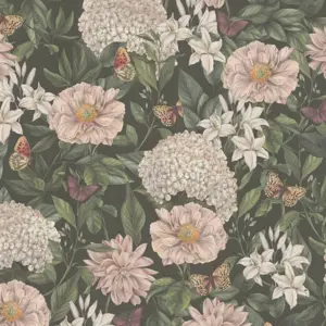 Livingwalls Vinyltapete - 394261 - Schwarz Dunkelgrün Floral