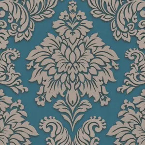 Livingwalls Vliestapete - 368985 - Türkis Silber Barock Tapete