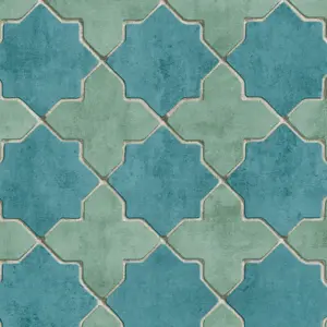 Livingwalls Vinyltapete - 374214 - Blau Grün Geometrische Tapete