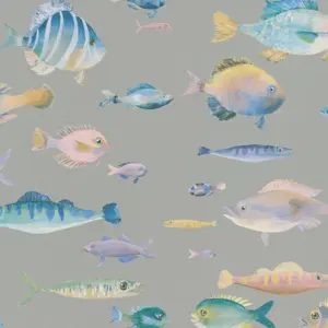 A.S. Création Vinyltapete - 396961 - Grau Bunt Fische