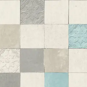 Livingwalls Vinyltapete - 374061 - Grau Blau Fliesentapete