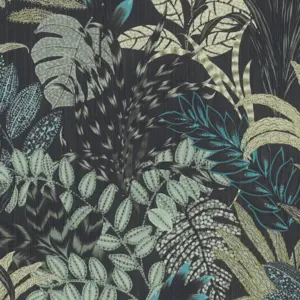 Livingwalls Vinyltapete - 378603 - Schwarz Grün Florale Tapete