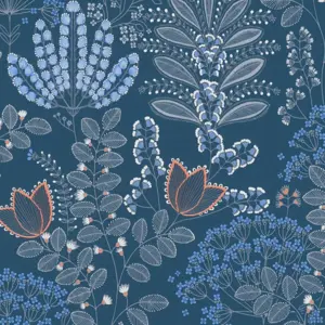 livingwalls Vinyltapete - 393494 - Blau Weiß Blumentapete