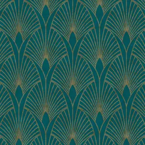 Livingwalls Vinyltapete - 374275 - Blau Gold Art Deco Tapete
