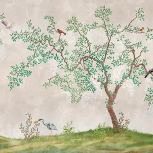 Livingwalls Vinyltapete - 382331 - Grün Braun Vogeltapete