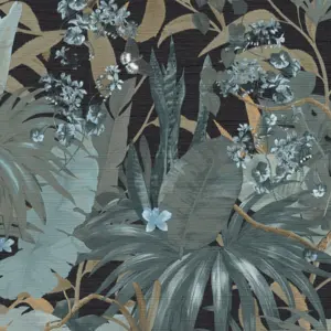 Livingwalls Vinyltapete - 385222 - Türkis Schwarz Dschungeltapete