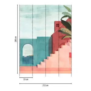 Livingwalls Vinyltapete - 398891 - Blau Rot Gebäude