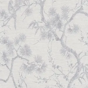 Livingwalls Vliestapete - 378673 - Silber Weiß Florale Tapete