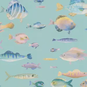 A.S. Création Vinyltapete - 396963 - Blau Bunt Fische