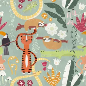 Livingwalls Vinyltapete - 383031 - Bunt orange Tapete mit Tieren