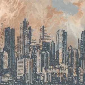 Livingwalls Vinyltapete - 393331 - Orange Grau Skyline