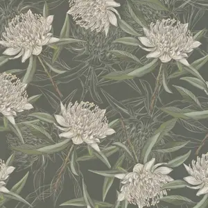 Livingwalls Vinyltapete - 394321 - Schwarz Grün Floral