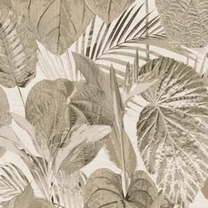livingwalls Vinyltapete - 393551 - Beige Taupe Dschungeltapete