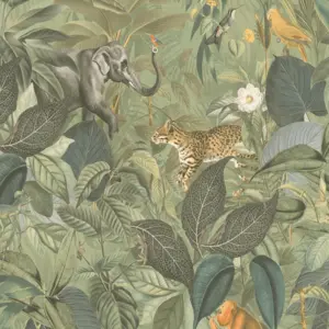 A.S. Création Vinyltapete - 387243 - Grün Grau Dschungeltapete