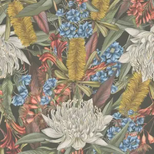 Livingwalls Vinyltapete - 394282 - Bunt Schwarz Blumentapete