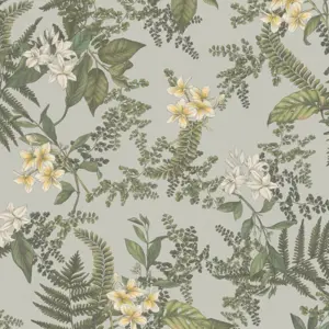 Livingwalls Vinyltapete - 394242 - Grau Dunkelgrün Pflanzen