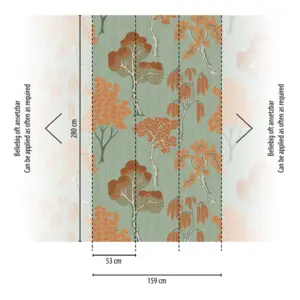 Livingwalls Vinyltapete - 398871 - Orange Grün Bäume