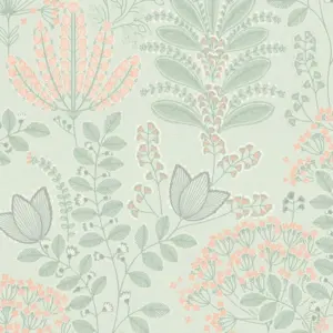 livingwalls Vinyltapete - 393493 - Grün Grau Blumentapete
