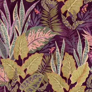 Livingwalls Vinyltapete - 382751 - Lila Grün Dschungeltapete