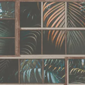 Livingwalls Vinyltapete - 377401 - Braun Türkis Palmentapete