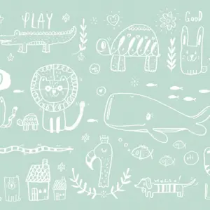 Livingwalls Vinyltapete - 383041 - Grün Weiß Tapete mit Tieren