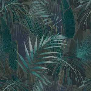 Livingwalls Vinyltapete - 391803 - Petrol Blau Dschungel