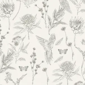 Livingwalls Vinyltapete - 394292 - Weiß Schwarz Blumentapete