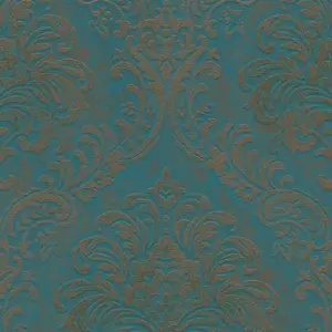 Livingwalls Vliestapete - 391124 - Petrol Gold Ornament