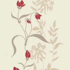 Livingwalls Vliestapete - 958741 - Creme Rot Florale Tapete