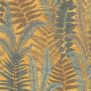 livingwalls Vinyltapete - 393472 - Gelb Blau Blättertapete